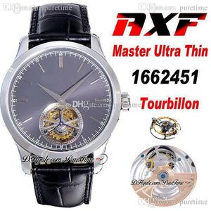 AXF Master Ultra Thin Tourbillon 1662451 Montre automatique pour homme Cadran noir Marqueurs de bâton Bracelet en cuir Super Edition 2021 Montres Puretime b2