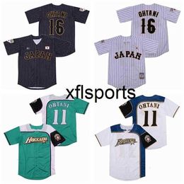 AXflsp GlaA3740 Japon 16 Maillot Shohei Ohtani 11 Hommes Baseball Hokkaido Nippon Ham Fighters Tous cousus Pinstripe Cool Base Whte Vert Noir Couleur de l'équipe