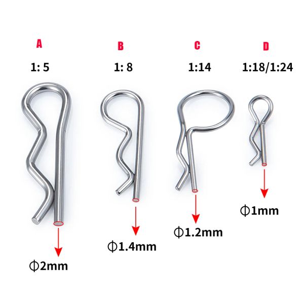 AxSpeed 50pcs R Clips Pin pour TRX4-M Axial Scx24 Tamiya Kyosho 1/5 1/8 1/14 1/18 1/24 RC MODÈLE DE VOIT