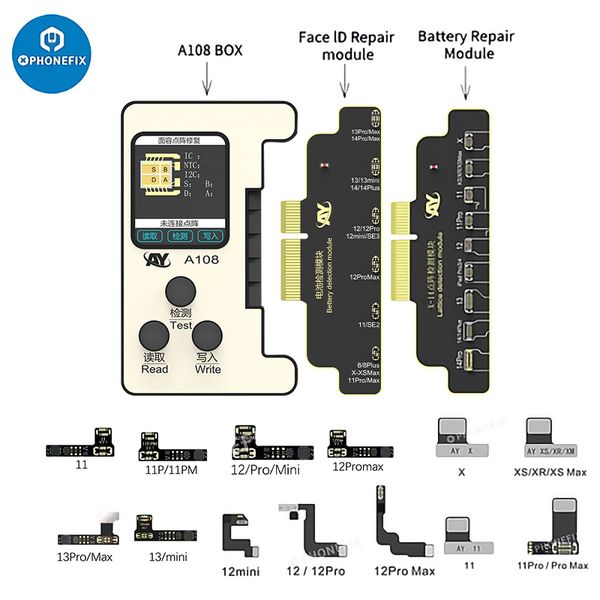AY A108 Programmer Face ID Réparation sans souder Câbles flexibles TRUE TONE BATTERIE Tools pour iPhone X / XR / XS / 11/12/13/14 Pro Max