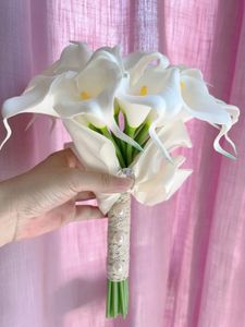 Ayicuthia Real Touch Ivory Calla Lily Wand for Bridesmaid Flower Girl KeepSake Mini Flower Wand Wedding Bouquet Bouquet S28 240425
