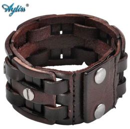 Ayliss 85quot 9Quotinches BlackCoffee Color Leather Bracelets Rock Punk Wide Cuff Bracelet Vis Bangle pour hommes bijoux ACC1000772