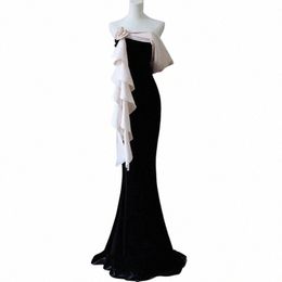 Aylosi Soirée élégante Dres pour femmes Noir Col en V Slim-Fit Fishtail Jupe Banquet Robe de bal des femmes Dr Robes p0CR #