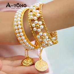 Ayong Bracelets en or Elegant Pearls Gold 21K 21K Gold Brangle de luxe Turkish Middle East Muslim Party Bijoux Événements Cadeaux 240412