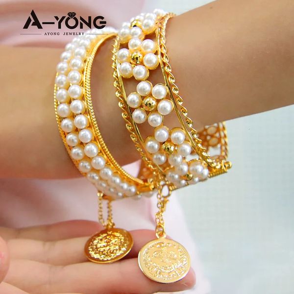 Ayong Bracelets en or Elegant Pearls Gold 21K 21K Gold Brangle de luxe Turkish Middle East Muslim Party Bijoux Événements Cadeaux 240403