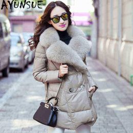 Ayunsue Coat Genuine Leather 2020 Winter Coat Women Genuine Fox Fur Collar 100 Coata de piel de oveja Corea Down Jackets My J220724937785