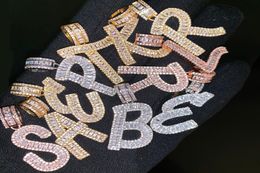 AZ Baguette initiales lettre pendentif collier avec chaîne de corde de 24 pouces or argent zircone hommes Hip Hop collier bijoux 1919456