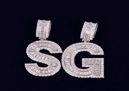 AZ Baguette lettres pendentif collier or argent Bling zircone hommes femmes Hip Hop pendentifs avec chaîne de corde 32383283544087