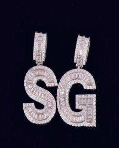 AZ Baguette Cartas Collar colgante Gold Silver Bling Zirconia Hombres Mujeres Pendientes de Hip Hop con cadena de cuerda32383289254082