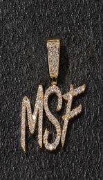 AZ Nom personnalisé Brosse Police Lettres Personnaliser Pendentif Collier Chaîne Or Argent Bling Zircone Hommes Hip Hop Pendentif Bijoux1785684