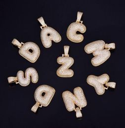 AZ Nom personnalisé Bubble Letters Colliers Pendant Bling Bling Cubic Zircon Hip Hop Bijoux 2 couleurs avec chaîne cubaine S9466062