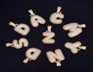 AZ – colliers avec lettres à bulles personnalisées, pendentif en Zircon cubique, bijoux Hip Hop, 2 couleurs avec chaîne cubaine, s1171946