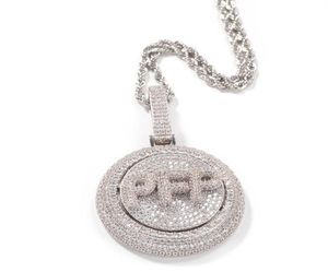 AZ Aangepaste naam Letters Goud Zilver Iced Out Full CZ Diamant Roterende letter Hanger ketting Mens Fashion Hip Hop Jewelry7531487