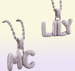 AZ nom personnalisé petites lettres colliers pendentif charme Men039s Zircon Hip Hop bijoux avec 4MM or argent corde chaîne62662362250947