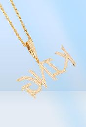 AZ Custom Soild Cursive Letter Pendant met touwketen Silver Gold Color 5A Hip Hop Necklace Jewelry64456917791743