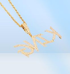AZ Aangepaste Soild Cursive Letter Pendant met touwketen Silver Gold Color 5A Hip Hop Necklace Jewelry64456918124984