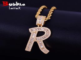 AZ Gold Color Baguette Initials letras Hip Hop Colgante Bling Zirconia Men039s Collar de mujeres Collar Joyería de roca3952575