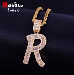 AZ couleur or Baguette initiales lettres Hip Hop pendentif Bling zircone Men039s femmes collier chaîne Rock Jewelry6859578