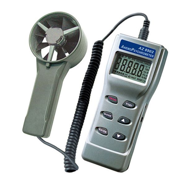 Anemómetro digital AZ8902 Temperatura y humedad relativa Medidor de velocidad del viento Ventilador Medidor de flujo de aire Medidor de presión barométrica