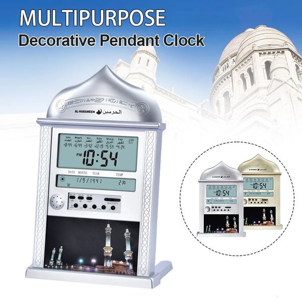 Reloj de oración de la mezquita Azan Calendario de la mezquita islámica Reloj de pared de oración musulmana Reloj despertador digital Mesa de regalo de Ramadán Decoración del hogar 240110