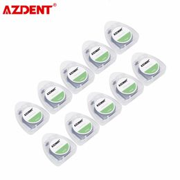 AZDENT 10 rollos de hilo dental incorporado, carrete de cera con sabor a menta, 50 m, 750D, carbón de bambú, hilo negro con caja 240106