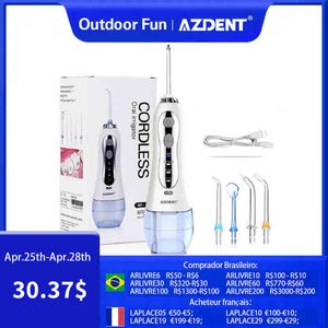 Azdent HF-5 Travel Oplaadbare orale irrigator Waterdichte 300 ml 3 Modi Water Dental Flosser 5 of 10 Spray Nozzels Tanden Cleaner 220510