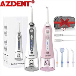 Irrigador oral Azdent-hf-9, irrigador de agua portátil, carga USB, limpiador de dientes, 240 ml, 5 agujas 220511