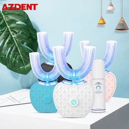 Azdent3D Blauw Licht Ultrasone U type elektrische tandenborstel USB oplaadbare tanden Whitener Cleaner 60ml vloeibare poeder tandpasta