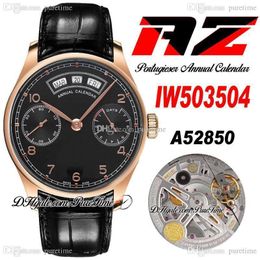 AZF IW50350 Jaarlijkse Kalender Power Reserve A52850 Automatische Herenhorloge 18 K Rose Gold Black Dial Number Markers Lederen band Super Edition Puretime J10