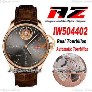 AZF Real Tourbillon Mystere Automatique Montre Homme Réserve de Marche IW504402 Or Rose Cadran Gris Marqueurs Numéro Cuir Marron Super Edition Reloj Hombre Puretime G7
