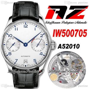 AZF V5 IW50070 Power Reserve A52010 Automatische Mens Horloge 42mm Steel Case White Dial Blue Markers Zwart Lederen Band Super Edition Puretime E5