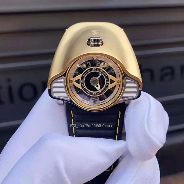Azimuth Gran Turismo Montres Thème de course automobile en or jaune Miyota Montre automatique pour homme Cadran noir Bracelet en cuir Montres-bracelets pour hommes