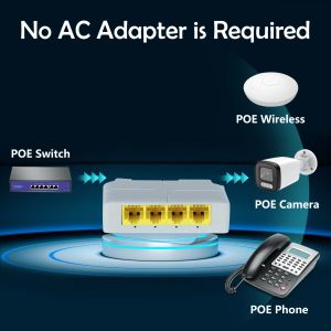 Azishn 4 Port Gigabit Poe Extender 100 / 1000m Réponseur de commutateur de réseau IEEE802.3af / AT PLIGPLAY POUR POE Switch NVR IP Camera AP