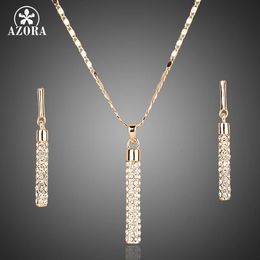 AZORA Goud Kleur Clear Oostenrijk Kristallen Oorbellen en Hanger Ketting Sieraden Sets TG0007 240125