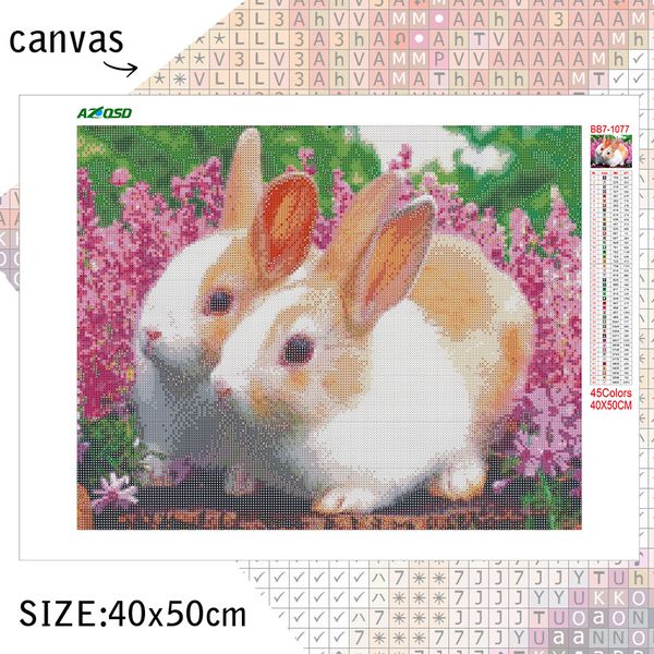 Azqsd Diamond Broidery Rabbit Mosaic Rustones Diamond Paindre Nouvel Arrivée Animal Fabriqué Handmade Children Room Decoration