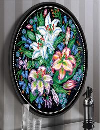 AZQSD pintura de diamante flor forma especial DIY diamante bordado mosaico lirio con marco redondo kits de arte decoraciones para el hogar 2012026829484