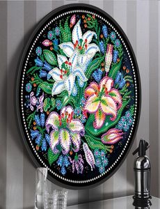 AZQSD diamant peinture fleur en forme spéciale bricolage diamant broderie mosaïque lys avec cadre rond Art Kits décorations pour la maison 2012026829484