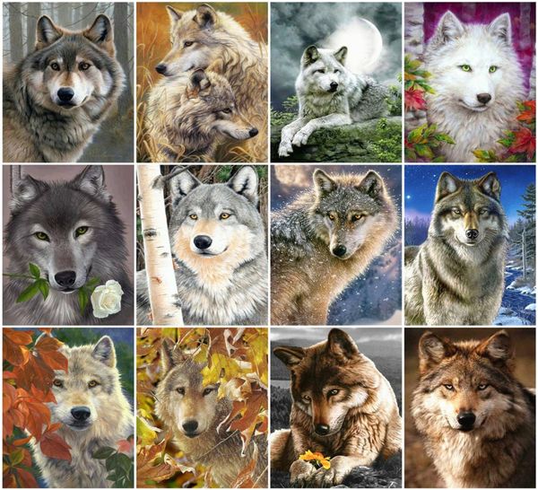 AZQSD bricolage peinture animale par numéro Kits de peinture sur toile sans cadre photos par numéros image de loup pour salon décoration de la maison 4383341