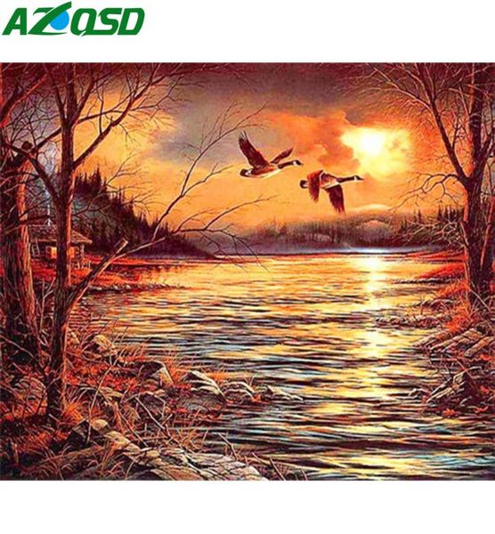 AZQSD bricolage sans cadre peinture à l'huile par numéros paysage décoration de la maison peinture acrylique coloriage par numéros coucher de soleil Kits artisanat 1096198