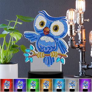 AZQSD Nouveau Design 7 Couleurs Disponibles Lampe de Table LED 5D Diamant Peinture Lumière Diamant Mosaïque Broderie Hibou Décor À La Maison 201112