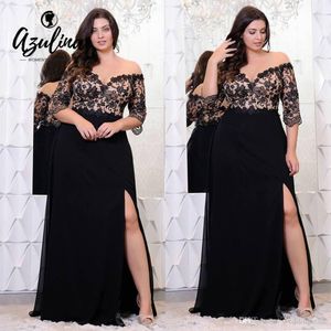 Azulina Plus Size Kant Applique Floor Lengte Jurk Vrouwen Elegant Off De Schouder 3/4 Mouwen A-Lijn Jurk Vestido Party Jurken C18111901