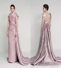 Azzi Osta Vintage Pink 3D Floral Over Skirt Long Prom Dresses 2018 Dubai Arabische Sweep Train Handgemaakte bloem Ashi Rode loper Eveni7375563