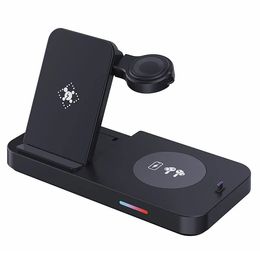 B-19 4-en-1 Chargeur Sans Fil Magnétique 15W Montre De Charge Écouteur Téléphone Station De Chargement De Bureau - Noir