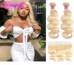 B Bundles blonds de cheveux vierges brésiliens avec dentelle frontale 13 4 fermeture vague de corps 2 paquets avec 13x4 frontal avec cheveux de bébé 1479282