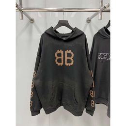 B Family's herfst en winter nieuwe Parijs modemerk familie BB modder geverfd handgemaakte gedragen hoodie paar dezelfde trui batch