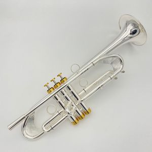 Trompette professionnelle b-flat en laiton plaqué argent, boutons plaqués or, klaxon d'instrument de trompette tricolore pondéré profilé