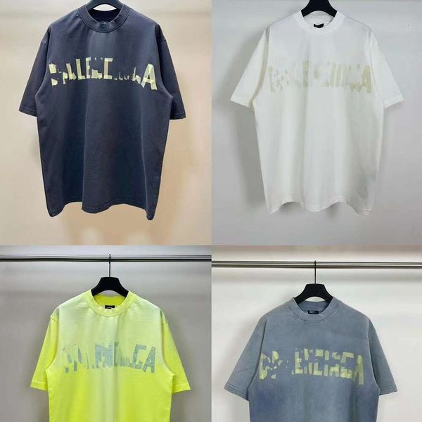 B haute Version 24SS Paris jaune bande pansement imprimé unisexe pur haut en coton à manches courtes T-shirt famille