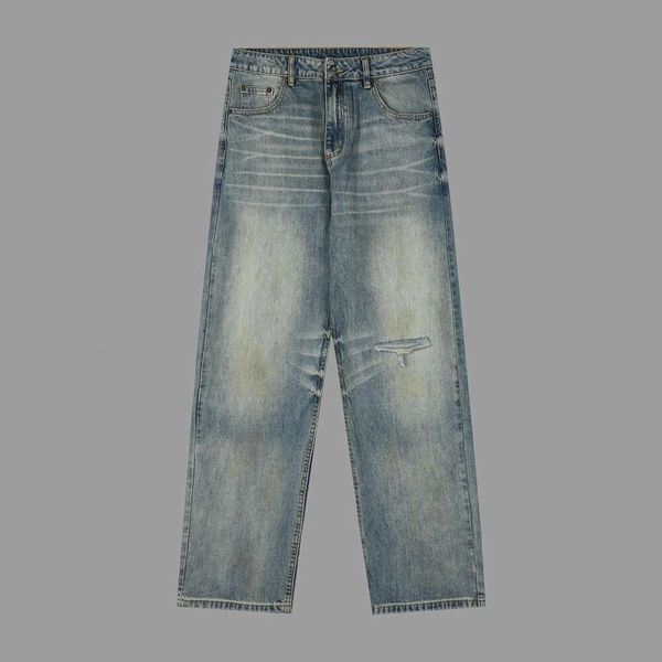B Home Paris – jean à jambes droites, Version haute correcte 24S, nouveau pantalon usé à trous, industrie lourde, teint dans la boue, Style Couple s