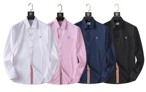 B Shirt House's Dress House's Men's Men's, Luxury Slim Silk T-shirt, manches longues, vêtements d'affaires décontractés, marque à carreaux M-4XL