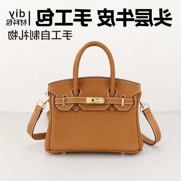 B-rikis Bolso de lujo con asa Bolsos cruzados de cuero suave Litchi estampado pequeño bolso de cuero genuino para mujer tejido DIY hecho a mano con logotipo real C77I